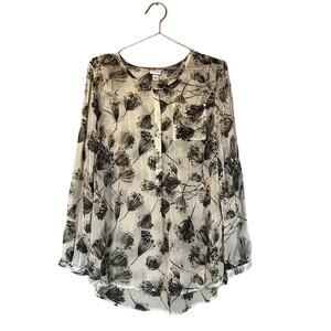 Merona Cream floral semi sheer tunic top woodland theme size medium